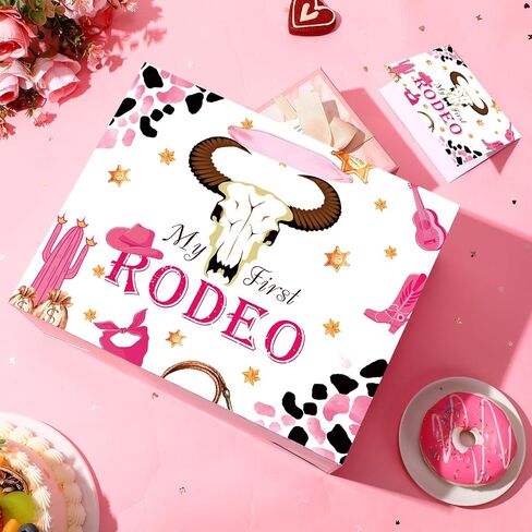 My First Rodeo Birthday Gift Bag Western Cowgirl 1st Birthday Gift Bag with Tissue Paper Card Pink First Rodeo Birthday Decor Girls Wild West 1st Wrapping Paper Bags for Baby Girl Bday Party Supply in Kuwait