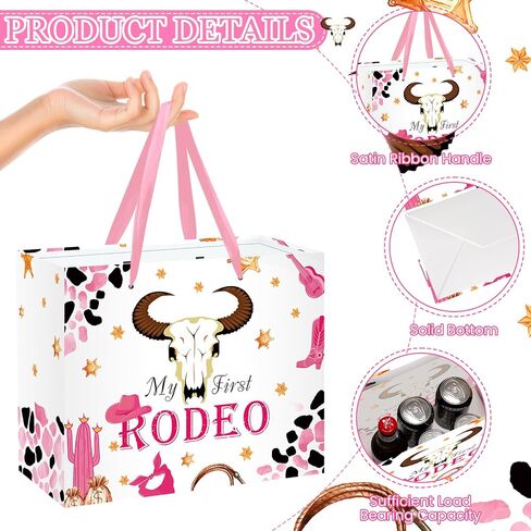 My First Rodeo Birthday Gift Bag Western Cowgirl 1st Birthday Gift Bag with Tissue Paper Card Pink First Rodeo Birthday Decor Girls Wild West 1st Wrapping Paper Bags for Baby Girl Bday Party Supply in Kuwait