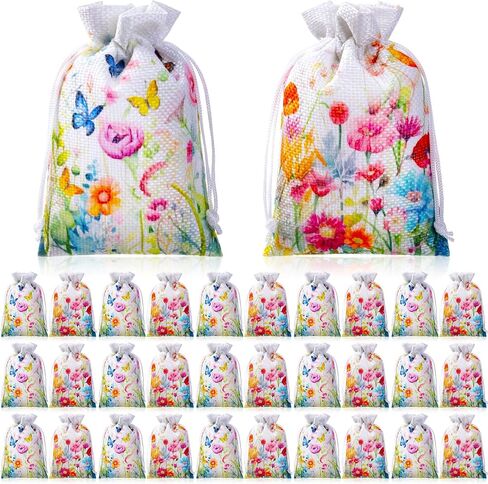 Supervitae 30 PCS Wildflower Burlap Gift With Compantring 4 × 6 بوصة الربيع الصيفية لحفل الأزهار لصالح التغليف حقائب المجوهرات الصغيرة للنساء عيد الأم الحزب الاستحمام in Kuwait