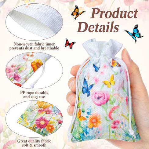 Supervitae 30 PCS Wildflower Burlap Gift With Compantring 4 × 6 بوصة الربيع الصيفية لحفل الأزهار لصالح التغليف حقائب المجوهرات الصغيرة للنساء عيد الأم الحزب الاستحمام in Kuwait