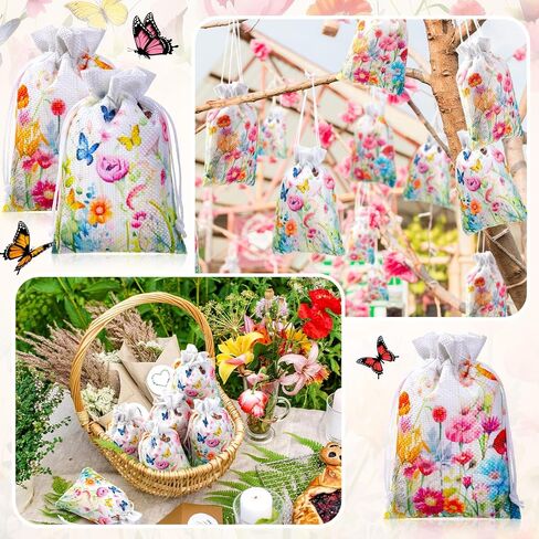 Supervitae 30 PCS Wildflower Burlap Gift With Compantring 4 × 6 بوصة الربيع الصيفية لحفل الأزهار لصالح التغليف حقائب المجوهرات الصغيرة للنساء عيد الأم الحزب الاستحمام in Kuwait