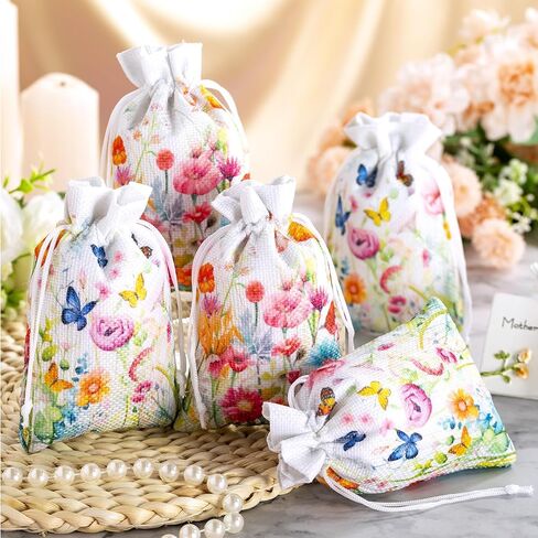 Supervitae 30 PCS Wildflower Burlap Gift With Compantring 4 × 6 بوصة الربيع الصيفية لحفل الأزهار لصالح التغليف حقائب المجوهرات الصغيرة للنساء عيد الأم الحزب الاستحمام in Kuwait