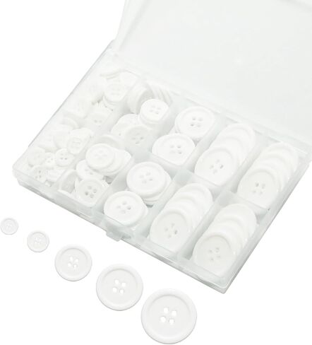 Lilaly 160 pcs White Buttons for Crafts Buttons, Button DIY Buttons, Mixed Sewing Buttons, 5 Sizes of White Round Mixed Buttons Suitable for for Crafts, Coats, Shirts, Pants, Shorts and More (White) in Saudi Arabia