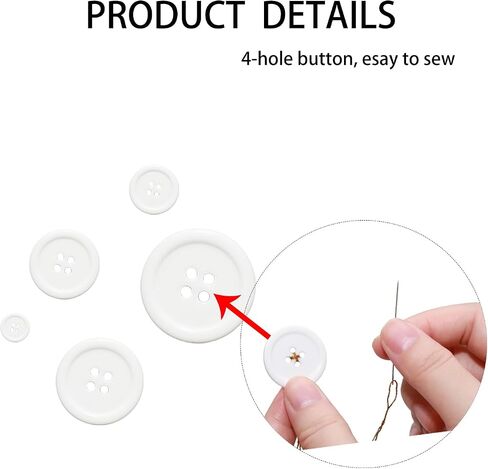 Lilaly 160 pcs White Buttons for Crafts Buttons, Button DIY Buttons, Mixed Sewing Buttons, 5 Sizes of White Round Mixed Buttons Suitable for for Crafts, Coats, Shirts, Pants, Shorts and More (White) in Saudi Arabia