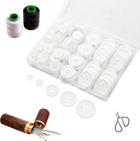 Lilaly 160 pcs White Buttons for Crafts Buttons, Button DIY Buttons, Mixed Sewing Buttons, 5 Sizes of White Round Mixed Buttons Suitable for for Crafts, Coats, Shirts, Pants, Shorts and More (White) in Saudi Arabia