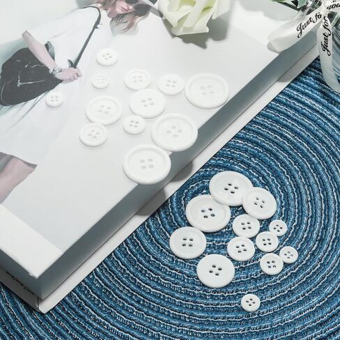 Lilaly 160 pcs White Buttons for Crafts Buttons, Button DIY Buttons, Mixed Sewing Buttons, 5 Sizes of White Round Mixed Buttons Suitable for for Crafts, Coats, Shirts, Pants, Shorts and More (White) in Saudi Arabia