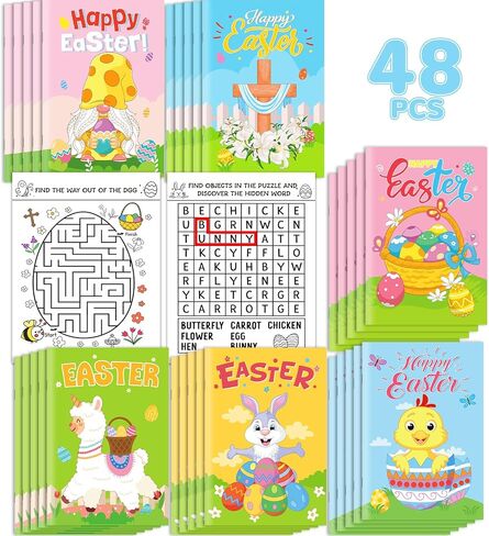 48PCS Easter Activity Books for Kids Easter Party Coloring Books Happy Easter Fun and Games Activity Books Challenging Activities Mazes Find Difference for Party Classroom Gifts Bag Stuffers in Saudi Arabia