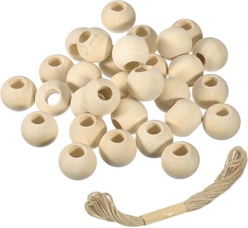uxcell 60Pcs Wooden Beads, 30mm/1.2inch Natural Color Ball Spacer Bead Unfinished Round Loose Beads for Crafts Jewelry Making Party Decoration (6mm Hole) in Saudi Arabia