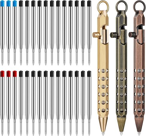 Origin-Joy 2 Pack Bolt Action Pen Set, Six Edge Solid Brass EDC Pocket Tactical Pen With 20 Ballpoint Refills (Natural Brass & Nickel Gray) in Saudi Arabia