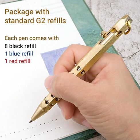Origin-Joy 2 Pack Bolt Action Pen Set, Six Edge Solid Brass EDC Pocket Tactical Pen With 20 Ballpoint Refills (Natural Brass & Nickel Gray) in Saudi Arabia