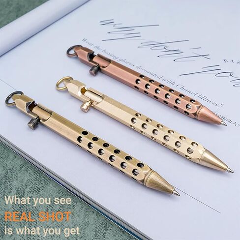 Origin-Joy 2 Pack Bolt Action Pen Set, Six Edge Solid Brass EDC Pocket Tactical Pen With 20 Ballpoint Refills (Natural Brass & Nickel Gray) in Saudi Arabia