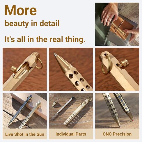 Origin-Joy 2 Pack Bolt Action Pen Set, Six Edge Solid Brass EDC Pocket Tactical Pen With 20 Ballpoint Refills (Natural Brass & Nickel Gray) in Saudi Arabia