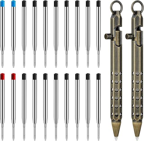 Origin-Joy 2 Pack Bolt Action Pen Set, Six Edge Solid Brass EDC Pocket Tactical Pen With 20 Ballpoint Refills (Natural Brass & Nickel Gray) in Saudi Arabia