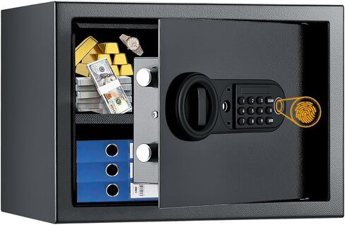 Safe Box Fingerprint Lock with Keypad and Key, Mute Mode, Personal Electronic Safe Box for Home Normal Use (0.5 Cubic Feet) in Saudi Arabia