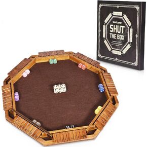 Vamslove Shut The Box Dice Game for 8 Players Upgraded Wooden Board Table Math Game with 16 +6 Dices - Educational Game for Kids, Adultsâ€‚(Instruction Included)