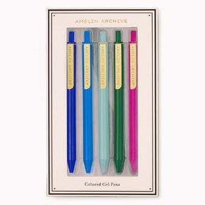 Colored Gel Pens, 5-Count Pack of Pens, Plastic Pens with Assorted Ink Colors, Florale