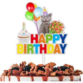 Colorful Glitter Cat Balloon Happy Birthday Cake Topper Cheer to Cute Pet Cat Theme Decor Supplies Kids Men Women Happy Birthday Party Supplies