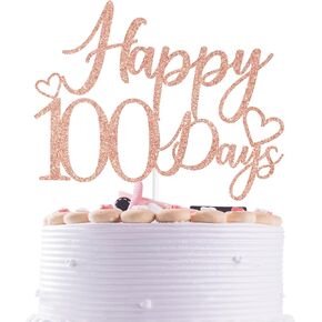 Rose Gold Glitter Happy 100 Day Cake Topper ، Sweet 100 Days/Oh Baby ، Funny Baby's Half Birthday 100 Days Birthday Party Secortations Supplies Supplies
