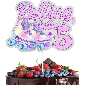 7pcs Roller Skate Cake Topper 8th Happy 70s 60s تسعينيات القرن التاسع عشر في الزخارف ، وحفلات موسيقى الروك النيون ، وصبي وفتاة حفلة عيد ميلاد الهبي ديسكو ، هدية عيد ميلاد للأطفال. ليانغز