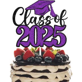 Class of 2025 Cake Topper, 2025 Graduation Cake Decorations, Congrats Grad Cake Decor, Congratulations, High School/College/University Graduation Party Decorations (Black and Gold Glitter)
