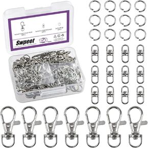 Swpeet Assorted 150Pcs Black Keychain Making Kit, 50Pcs Swivel Lobster Claw Clasps, 50Pcs Rotating 8-Shaped Buckle Claw Clasp, 50Pcs Jump Ring, Swivel Trigger Hook, Swivel Clasps Lanyard Snap Hook in Kuwait