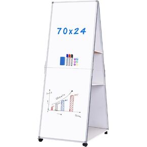 maxtek Mobile Whiteboard, 70x24 Inches Magnetic Dry Erase Board on Wheels with 3-Tier Storage Shelf, Big Double-Sided White Board for Home, Schoole, Office