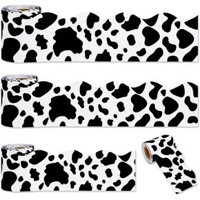 Whaline 98.4ft Cow Print Bulletin Board Borders 3 أحجام أسود أبيض بقرة Die Cut Bulletin Board Board Board Board Rolled Board Trim for Party Party Birthday School School Chalkboard Chalkboard in Saudi Arabia