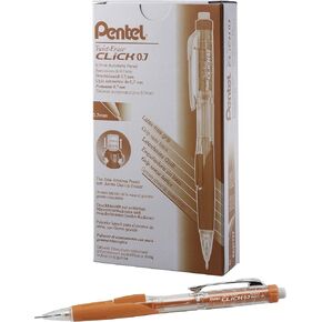 Pentel Twist-Erase CLICK Mechanical Pencil, (0.7mm), CLEAR Barrel, Orange Grip, 12 pack (PD277TF)