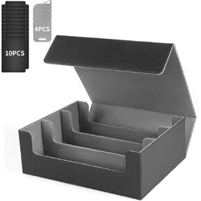 1800+ Card Deck Case For Trading Cards, PU Leather Magnetic Closure Deck Case Box with 10PCS Divider, Card Deck Box Fit For Fit, MTG, and Sport Cards (Black Purple)