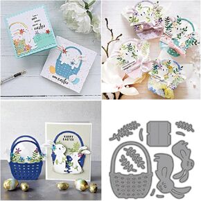 Rabbit Flower Basket Metal Die Cuts,Easter Bunny Animal Frame Stencils DIY Crafts Cards Cutting Dies Cuts for DIY Embossing Card Making Photo Decorative Paper Dies Scrapbooking