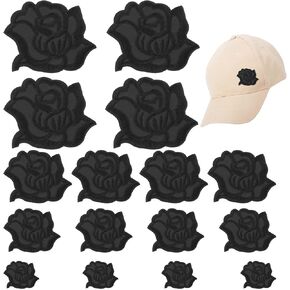 16pcs Black and White Rose Flower Patches,4 Size Flower Iron on Patches,Embroidery Patches,for Jeans Jacket Sweater Hats Shoes Bags for Women
