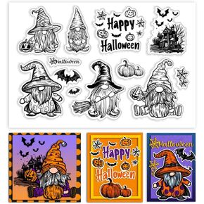 PH PandaHall Halloween Gnome Clear Stamps for Card Making, Web Witch Craft Stamp Rubber Stamps Pumpkin Transparent Silicone Stamp for Journal Album Card DIY Crafts Making Scrapbooking Decor