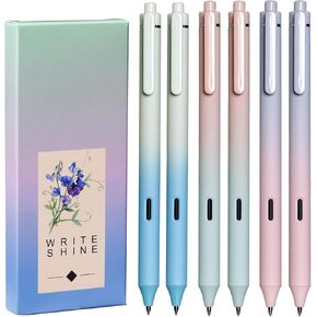 Cute Pens Fine Point Smooth Writing,Color Gradient Barrel,Silent Retractable Design,Black Ink 0.5 Tip Lady Pen for Journaling Note Taking Sketching & Drawing,No Bleed,6 Count