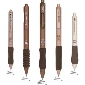 BAYTORY 5Pcs Gel Pens, Quick Dry Ink Pen Fine Point Black 0.5mm, Aesthetic Stuff Retractable Rolling Ball Gel Pen Smooth Writing for School Supplies Journaling (Coffee)