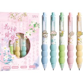 5 Pcs Erasable Gel Pens Flower Retractable Cute Pens Cartoon Flower Pens 0.5mm Black Ink Pen Office School Pens Women Girls Boys Pens (Black Ink-Flower)