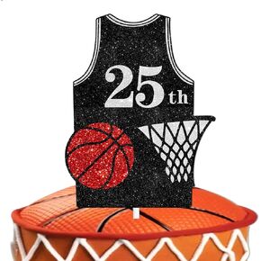 Black Glitter Basketball Jersey 25th Cake Topper Play Basketball Theme Decor Supplies Men Boys Happy Birthday Sports Stars Party Decorations
