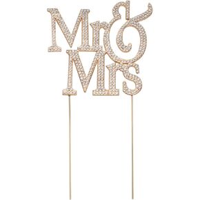 SHIDOW Mr and Mrs Wedding Cake Topper, Rhinestones, Golden, 1 Pcs, Perfect for Engagement, Weddings, Anniversaries, Bridal Showers, Timeless Occasion