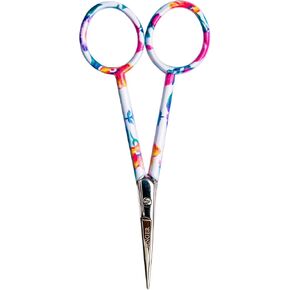 SINGER 4 Inch Forged Embroidery Scissors with Curved Tip for Sewing, Cross-Stiching, Crafts, & More (White Floral Printed, 1-Pack)