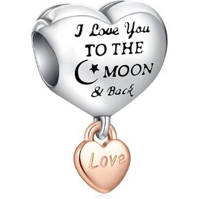 Birthday Fashion Love Heart Dangle Charm 925 Sterling Silver Charms fits Bracelets and Necklace Pendant Bead Charms Jewelry Present for Women Family Friends
