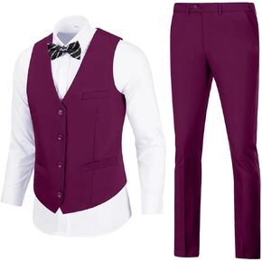 BONOW Mens Suits Vest Pant Set, Slim Fit 2 Pieces Casual Suit Waistcoat Wedding Groomsmen