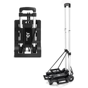 70 lbs Small Folding Hand Truck Dolly with 2 Wheels,Foldable Luggage Cart Expandable Large Chassis Foldable into Backpack for Airport,Travel,Moving and Office Use (Black-Steel)
