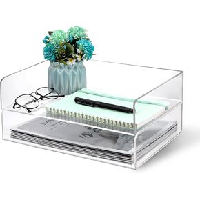 2 PCS Acrylic Desk Organizers 2 Tier Tier Paper Leather Tray File Tresherizer Orgenizer Tray Tray Assistory for Desk Office Workspace Pormity (12 × 9 × 2.7 بوصة)