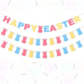 زخارف عيد الفصح أكاليل لافتات Happy Easter Banner Colorful Rabbit 3 Pack Felt Bunny Garland Recoration