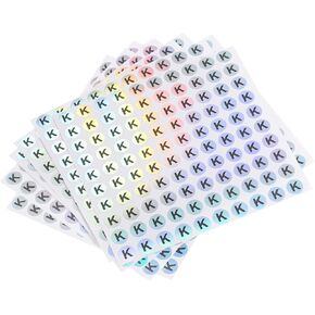 MECCANIXITY Laser Capital Letter Stickers, 3/8" Alphabet K Round Self-Adhesive Reflective Letter Stickers for Inventory, Storage, Organizing,15 Sheets(1500 Stickers)