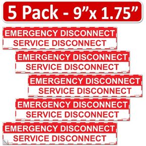 5 Pack 1-3/4"x 9" NEC compliant Emergency Service Disconnect Decal Labels Sign Notice Sticker Panel Heavy Duty Pressure Sensitive Vinyl Waterproof Ultra Durable Electrical lock out 44-944