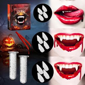 Vampire Teeth Fangs - 6 Pairs 3 Sizes Fangs for Cosplay, Halloween Vampire Accessories Party Favors Prop Decoration Werewolf Fake Teeth Fangs Vampire Costume Makeup for Kids/Adults