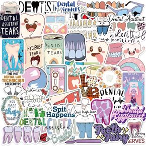 50PCS Cartoon Dental Stickers - Funny Tooth Stickers for Kids, Teens & Water Bottles, Laptop, Luggage, Phone - Vinyl, Waterproof Decals