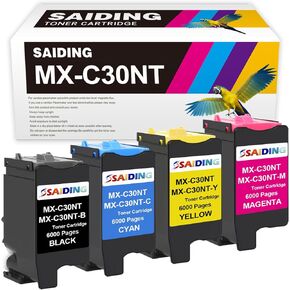 SAIDING Comptible Toner Cartridge Replacement for MX-C30NT-B MX-C30NT-C MX-C30NT-M MX-C30NT-Y for Sharp MX-C30NT MX-C301W MX-C250F C300P C300W C301W C303W C304W C305W C306W Printer (4 Pack)