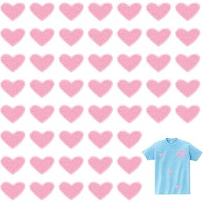 cobee 50 Pcs Iron on Heart Patches Pink Patches, Sew Chrome Heart Patches, Embroidered Care Patch Heart Patches Iron on for Clothing Repair Backpack Shoes DIY Repair Decoration