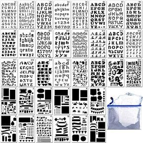 Augshy 36 Pcs Journal Stencils Time Saving Planner Accessories with Storage Chain for Painting with Monthly/Weekly/Daily Calendar, Letter Stencils, DIY Drawing Templates